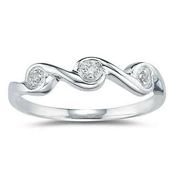 SZUL Women's 3 Stone Diamond Wave Band in 10k White Gold (J-K-L Color, I2-I3 Clarity)