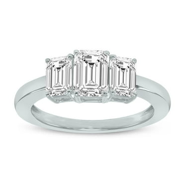 SZUL Women's 4 CTW Three Stone Emerald Cut Lab Grown Diamond Ring in 14K White Gold