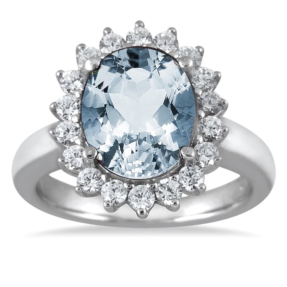 SZUL Women's 4 Carat Aquamarine and Diamond Ring in 14K White Gold