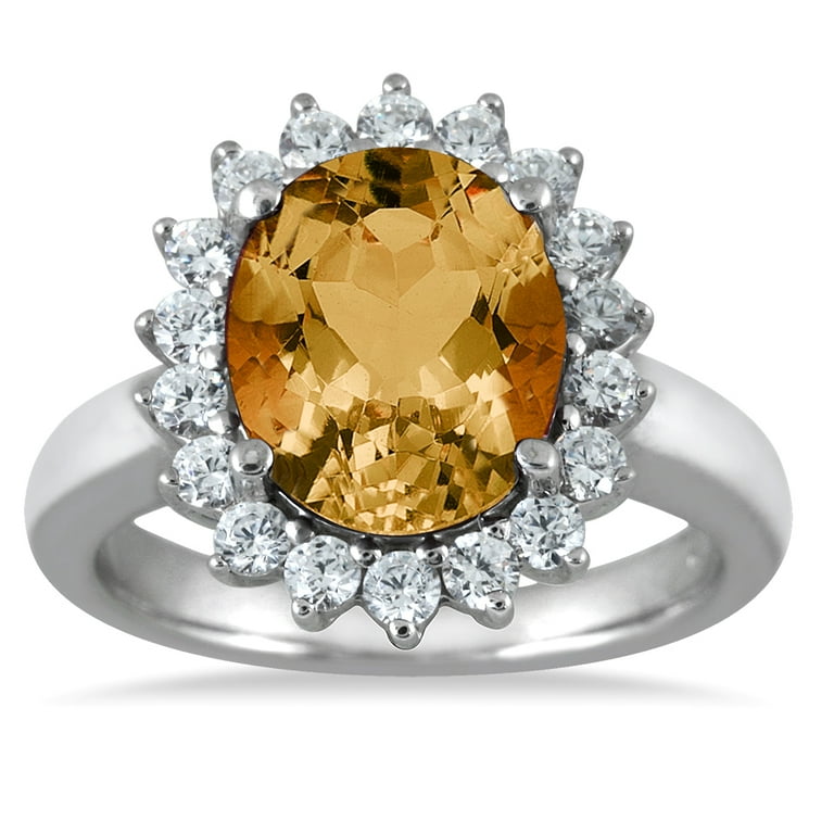 Szul Women s 4 Carat Citrine and Diamond Ring in 14K White Gold Size 9 Orange