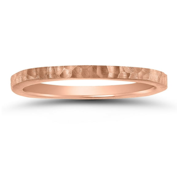 SZUL Women's 4 Sided Thin 1.5MM Hammered Wedding Band in 14K Rose Gold