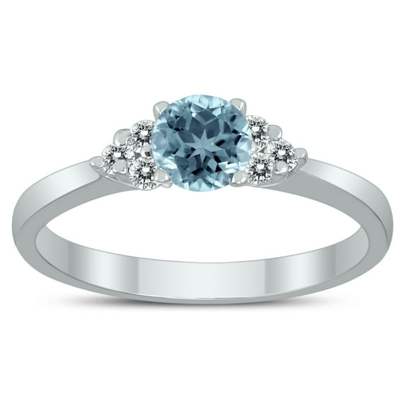 SZUL Women's 4MM Aquamarine and Diamond Cynthia Ring in 10K White Gold