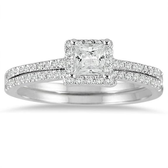 SZUL Women's 5/8 Carat TW Princess Cut Diamond Bridal Set in 14K White Gold (J-K-L Color, I2-I3 Clarity)