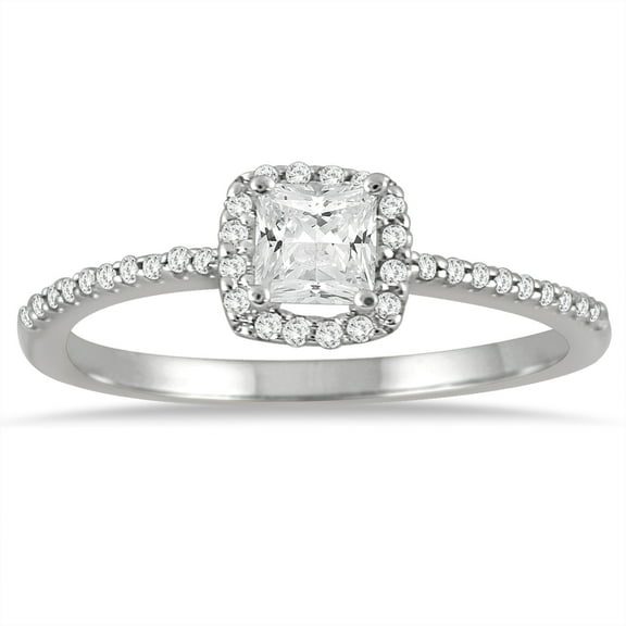 SZUL Women's 5/8 Carat TW Princess Cut Halo Diamond Engagement Ring in 10K White Gold (J-K-L Color, I2-I3 Clarity)