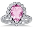 thumbnail image 1 of SZUL Women's 5 Carat Pear Shape Pink Topaz and Diamond Ring in 14K White Gold, 1 of 3