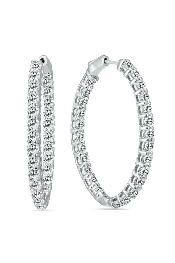 Women's 5 Carat TW Oval Diamond Hoop Earrings with Push Button Locks in 14K White Gold (K-L Color, I2-I3 Clarity)