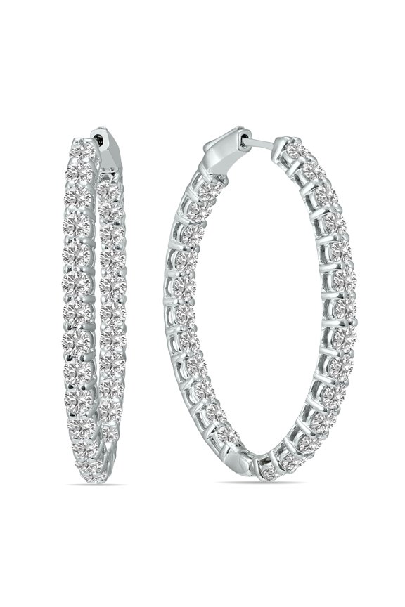 Women's 5 Carat TW Oval Lab Grown Diamond Hoop Earrings in 14K White Gold (G-H Color, VS1-VS2 Clarity)