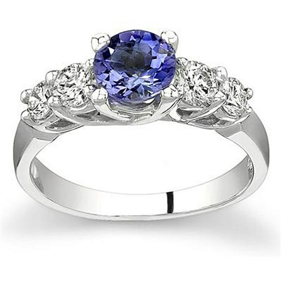 SZUL Women's 5 Stone Tanzanite and Diamond Ring