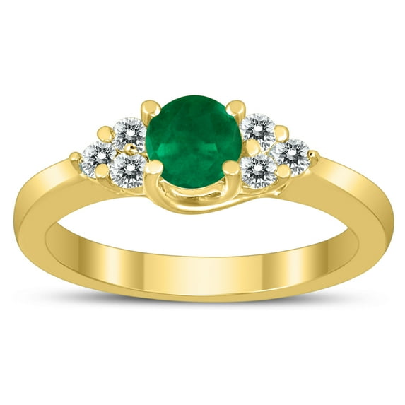 SZUL Women's 5MM Emerald and Diamond Cynthia Ring in 10K Yellow Gold