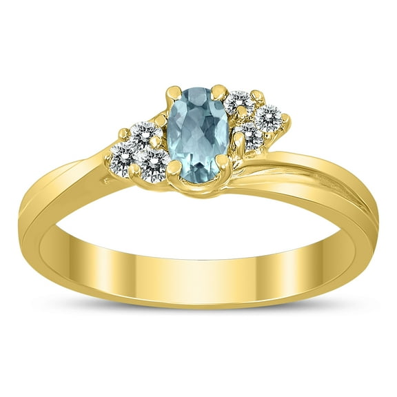 SZUL Women's 5X3MM Aquamarine and Diamond Twist Ring in 10K Yellow Gold