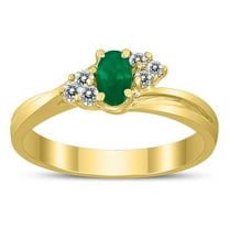 SZUL Women's 5X3MM Emerald and Diamond Twist Ring in 10K Yellow Gold