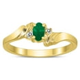 thumbnail image 1 of SZUL Women's 5X3MM Emerald and Diamond Wave Ring in 10K Yellow Gold, 1 of 4