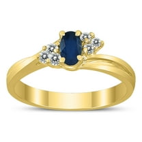 SZUL Women's 5X3MM Sapphire and Diamond Twist Ring in 10K Yellow Gold