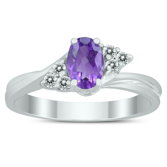 SZUL Women's 6X4MM Amethyst and Diamond Twist Ring in 10K White Gold