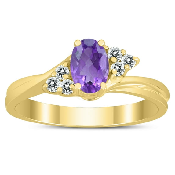 SZUL Women's 6X4MM Amethyst and Diamond Twist Ring in 10K Yellow Gold