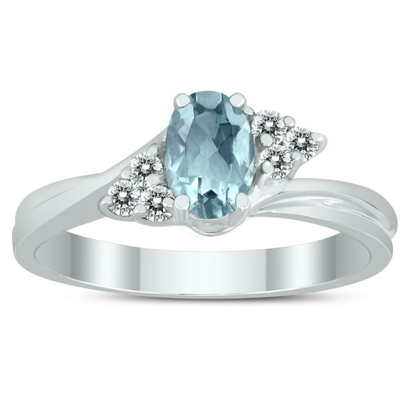 SZUL Women's 6X4MM Aquamarine and Diamond Twist Ring in 10K White Gold