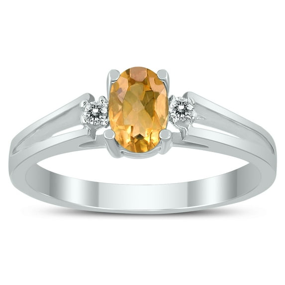 SZUL Women's 6X4MM Citrine and Diamond Open Three Stone Ring in 10K White Gold