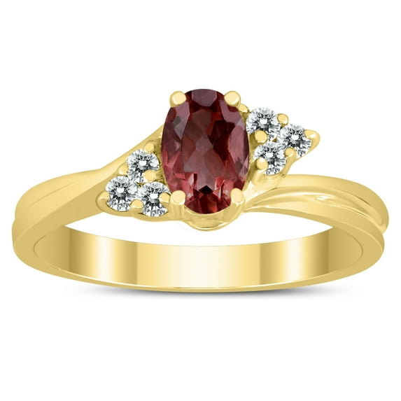 SZUL Women's 6X4MM Garnet and Diamond Twist Ring in 10K Yellow Gold