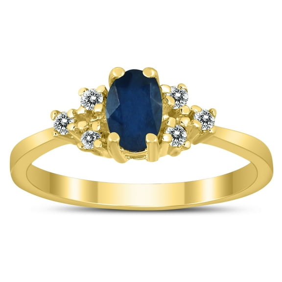 SZUL Women's 6X4MM Sapphire and Diamond Regal Ring in 10K Yellow Gold
