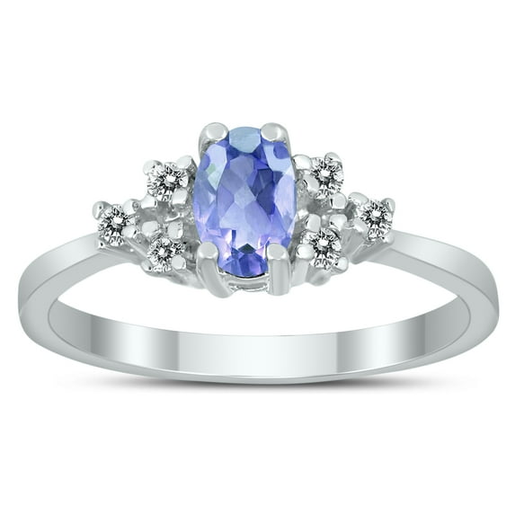 SZUL Women's 6X4MM Tanzanite and Diamond Regal Ring in 10K White Gold