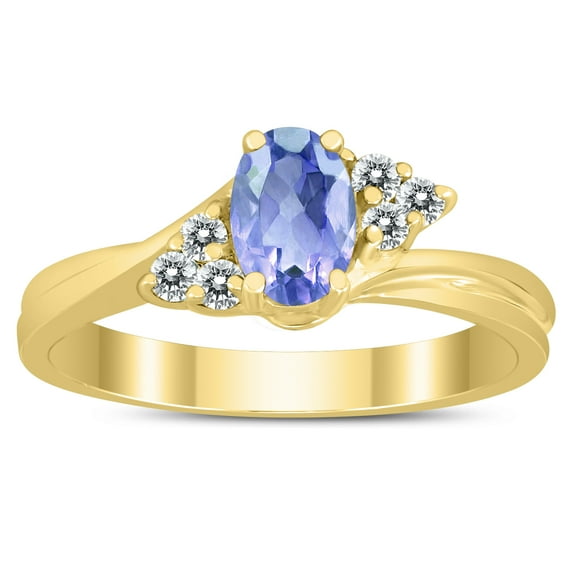 SZUL Women's 6X4MM Tanzanite and Diamond Twist Ring in 10K Yellow Gold