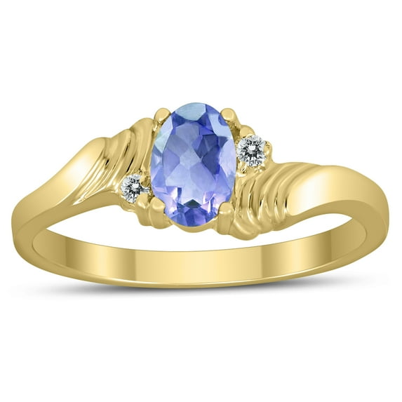 SZUL Women's 6X4MM Tanzanite and Diamond Wave Ring in 10K Yellow Gold