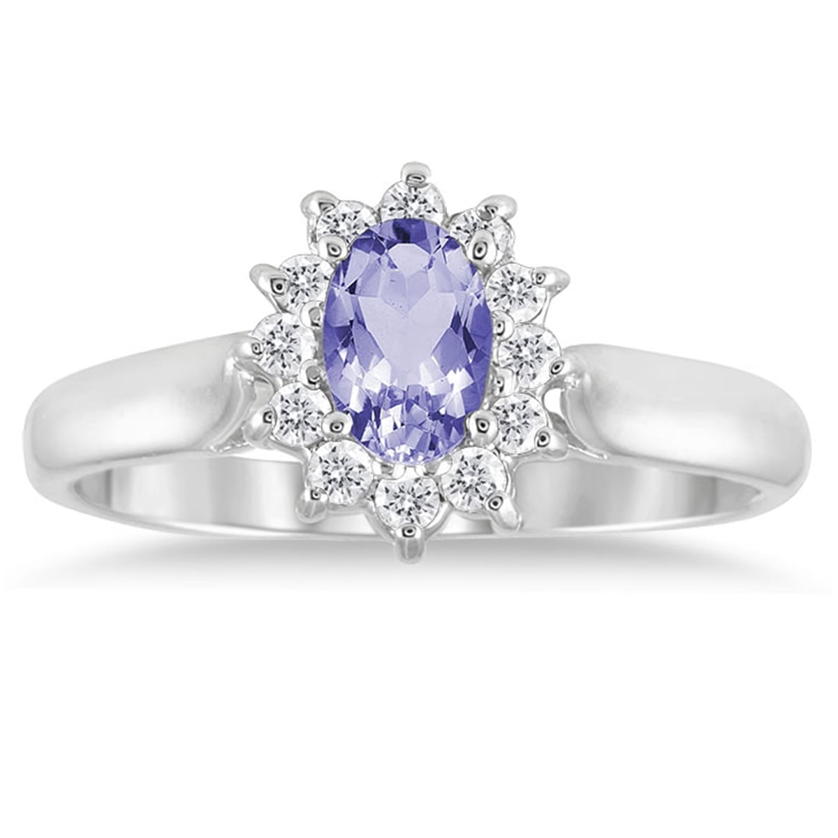 SZUL Women's 6x4MM Tanzanite and Diamond Flower Ring in 10K White