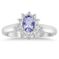 thumbnail image 1 of SZUL Women's 6x4MM Tanzanite and Diamond Flower Ring in 10K White Gold, 1 of 5