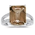 thumbnail image 1 of SZUL Women's 7 Carat Emerald Cut Smokey Quartz and Diamond Ring 10k White Gold, 1 of 3