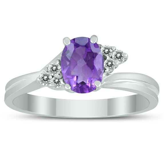 SZUL Women's 7X5MM Amethyst and Diamond Twist Ring in 10K White Gold