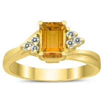 SZUL Women's 7X5MM Citrine and Diamond Twist Ring in 10K Yellow Gold