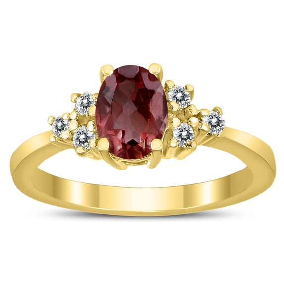 SZUL Women's 7X5MM Garnet and Diamond Regal Ring in 10K Yellow Gold