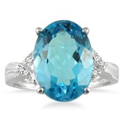 SZUL JEWELRY SZUL Women's 8 Carat Oval Swiss Blue Topaz and Diamond Ring in 10K White Gold