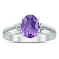 thumbnail image 1 of SZUL Women's 8X6MM Amethyst and Diamond Open Three Stone Ring in 10K White Gold, 1 of 4