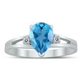 thumbnail image 1 of SZUL Women's 8X6MM Blue Topaz and Diamond Pear Shaped Open Three Stone Ring in 10K White Gold, 1 of 4