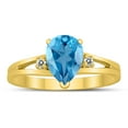 thumbnail image 1 of SZUL Women's 8X6MM Blue Topaz and Diamond Pear Shaped Open Three Stone Ring in 10K Yellow Gold, 1 of 4