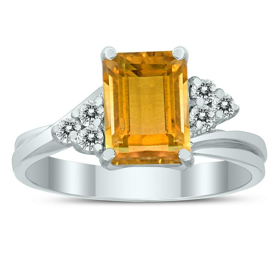 SZUL Women's 8X6MM Citrine and Diamond Twist Ring in 10K White Gold