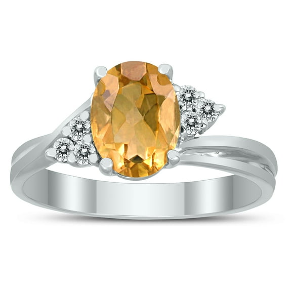 SZUL Women's 8X6MM Citrine and Diamond Twist Ring in 10K White Gold
