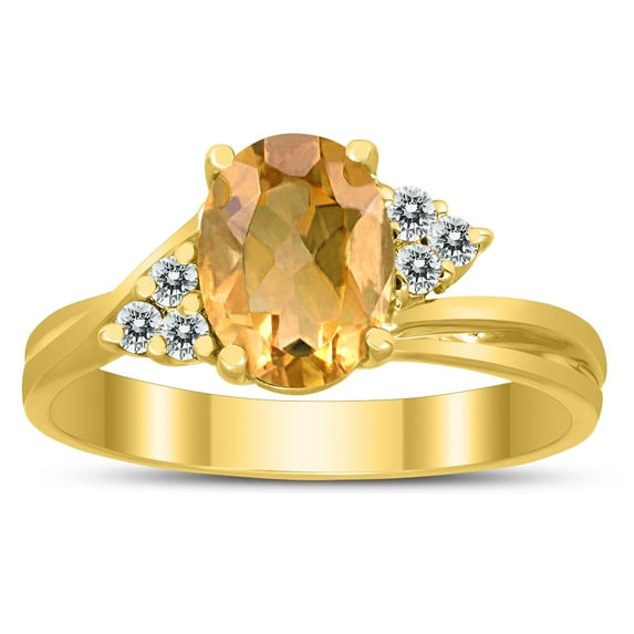 SZUL Women's 8X6MM Citrine and Diamond Twist Ring in 10K Yellow Gold