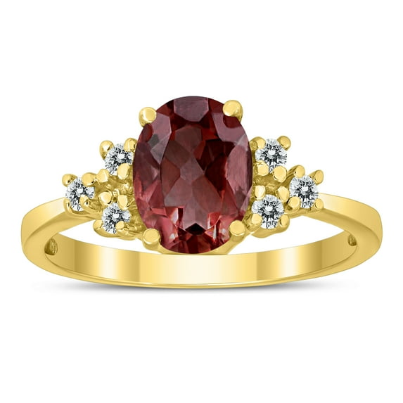 SZUL Women's 8X6MM Garnet and Diamond Regal Ring in 10K Yellow Gold