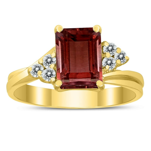 SZUL Women's 8X6MM Garnet and Diamond Twist Ring in 10K Yellow Gold