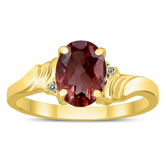 SZUL Women's 8X6MM Garnet and Diamond Wave Ring in 10K Yellow Gold