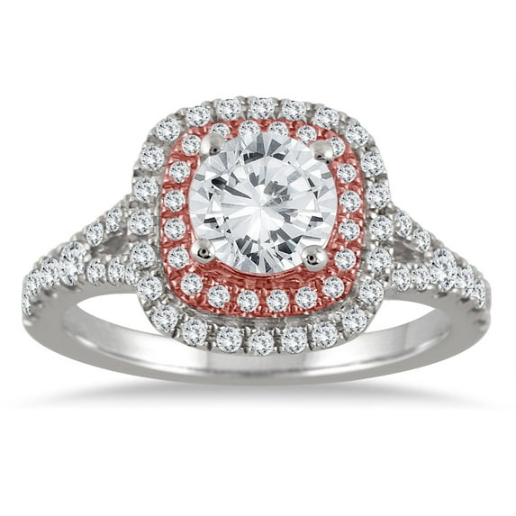 SZUL Women's AGS Certified 1 1/2 Carat TW Diamond Halo Engagement Ring in 14K Rose and White Gold (J-K Color, I2-I3 Clarity)
