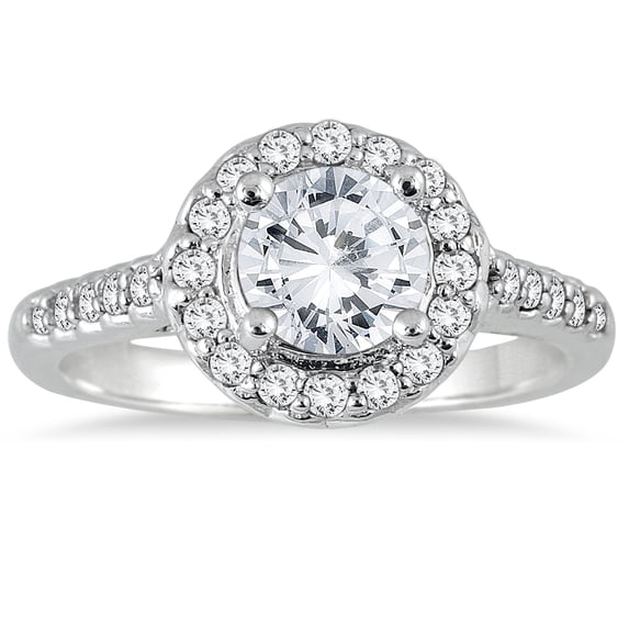 SZUL Women's AGS Certified 1 1/4 Carat TW Diamond Halo Engagement Ring in 14K White Gold (H-I Color, I1-I2 Clarity)