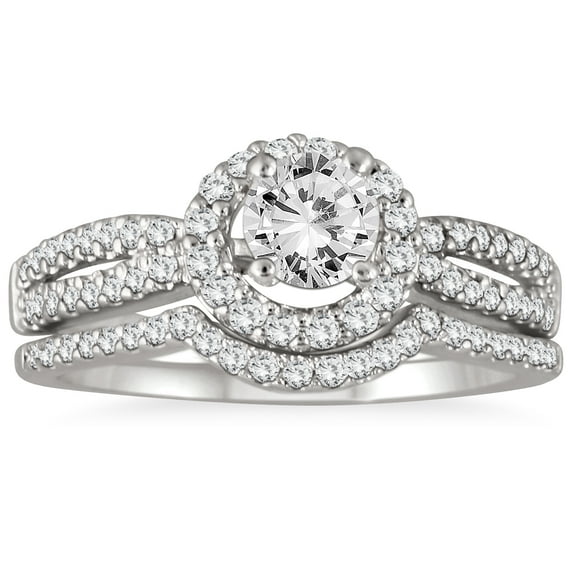 SZUL Women's AGS Certified 1 1/5 Carat Diamond Halo Bridal Set in 14K White Gold (I-J Color, I2-I3 Clarity)