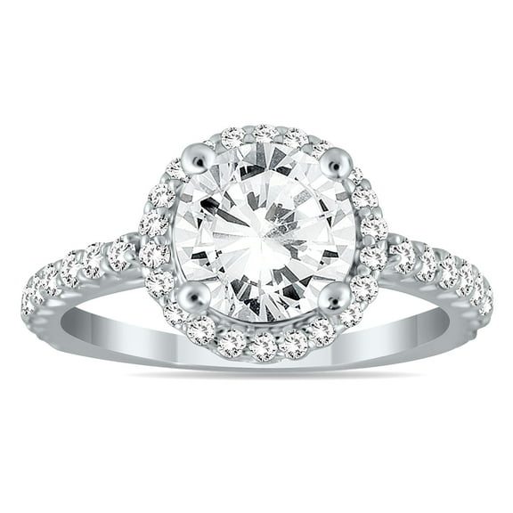 SZUL Women's AGS Certified 1 1/8 Carat TW Halo Diamond Engagement Ring in 14K White Gold (J-K Color, I2-I3 Clarity)