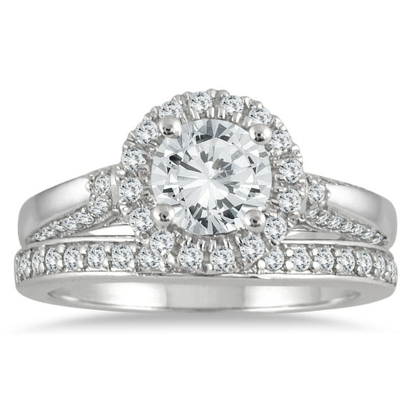SZUL Women's AGS Certified 1 2/3 Carat TW Diamond Halo Bridal Set in 14K White Gold (J-K Color, I2-I3 Clarity)