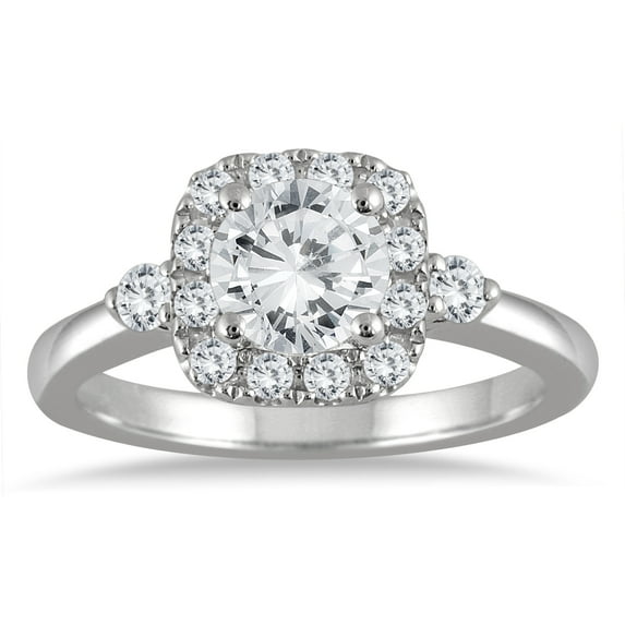 SZUL Women's AGS Certified 1 3/8 Carat TW Diamond Halo Engagement Ring in 14K White Gold (J-K Color, I2-I3 Clarity)