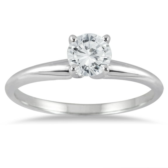 SZUL Women's AGS Certified 1/3 Carat Round Diamond Solitaire Ring in 14K White Gold (K-L Color, I2-I3 Clarity)