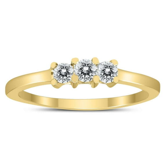 SZUL Women's AGS Certified 1/4 Carat TW Three Stone Diamond Ring in 10K Yellow Gold (K-L Color, I2-I3 Clarity)